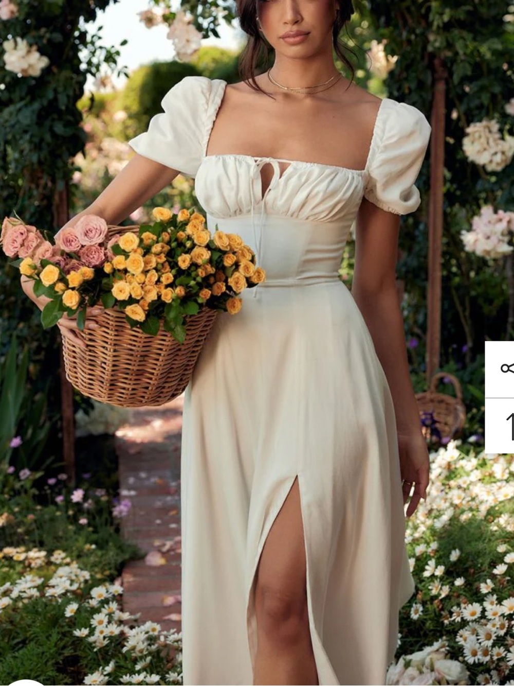 White Puff Sleeve Dress with Corset Tie Back